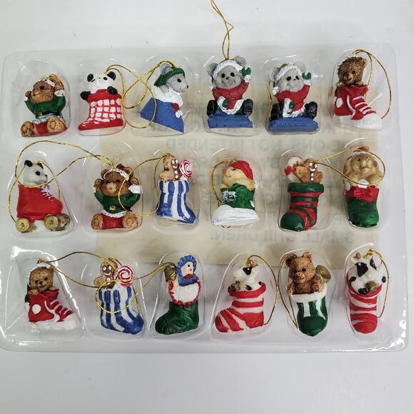 Set of 18 Stocking Critters Ornaments Christmas Hand Painted w Box VTG - Picture 6 of 12